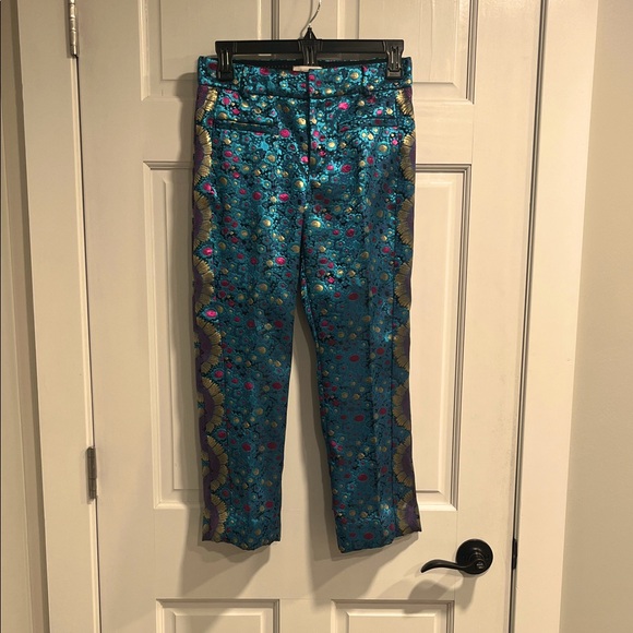 Anthropologie Pants - The Essential Slim by Anthropologie in Jacquard Metallic Floral Print Size 0P